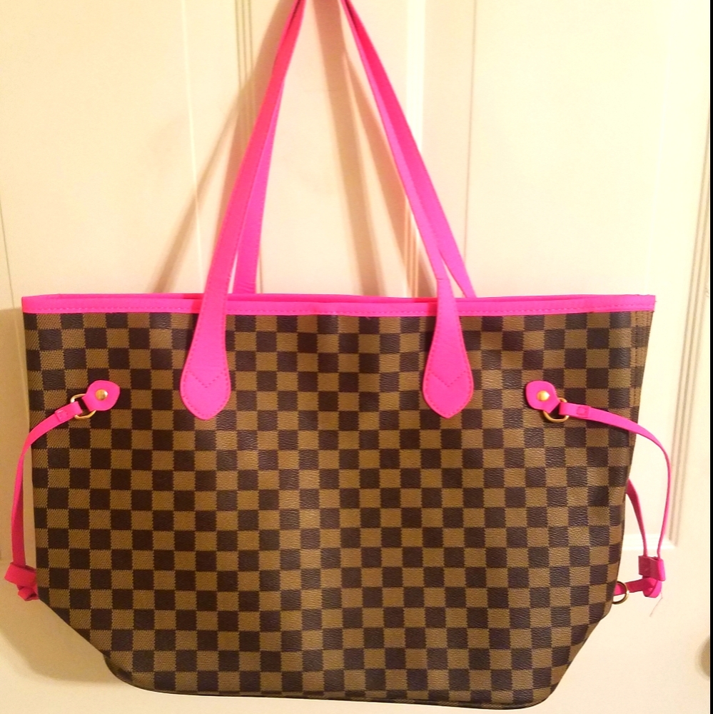 Hot pink and brown checkered purse